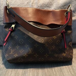 Louis Vuitton Brown Monogram Shoulder Bag with Leather Trim